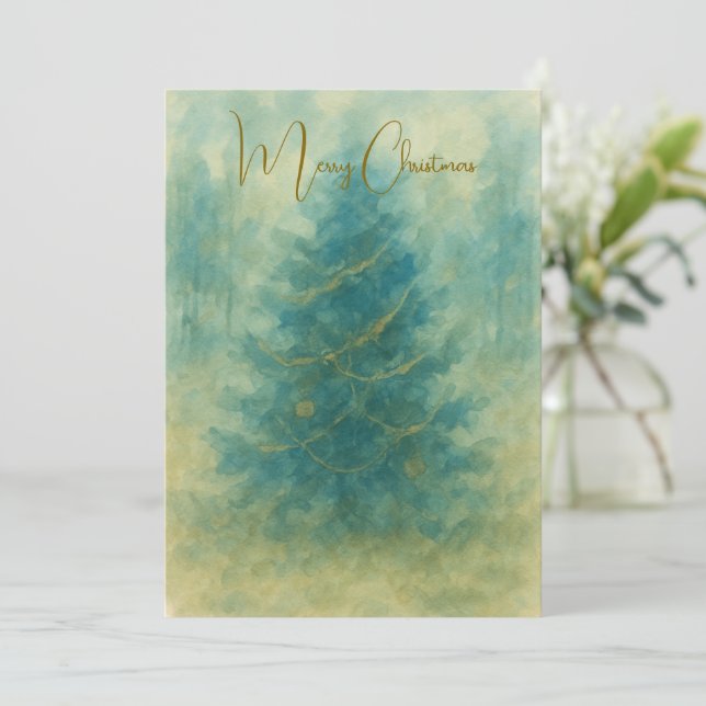 Abstract Watercolor Christmas Tree Card Julkort (Stående Fram)