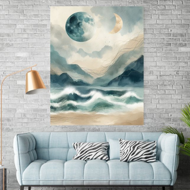 Abstract Watercolor Coastal Waves Poster Print (Skapare uppladdad)