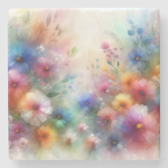 Abstract Watercolor Florals Stone Coaster Stenunderlägg (Framsidan)