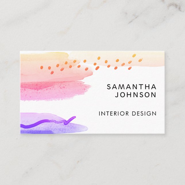 Abstract Watercolor Orange Pink Purple Design Visitkort (Framsida)