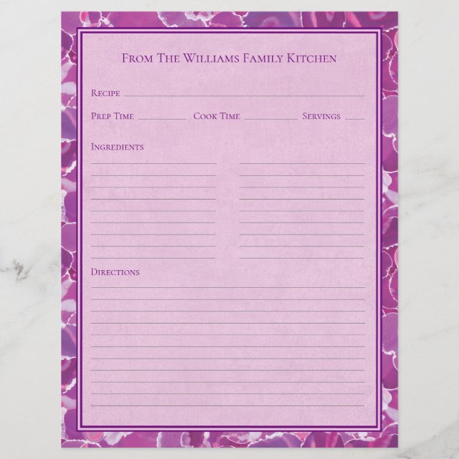 Abstract Watercolor Purple Pink Recipe Paper Sheet (Framsida)