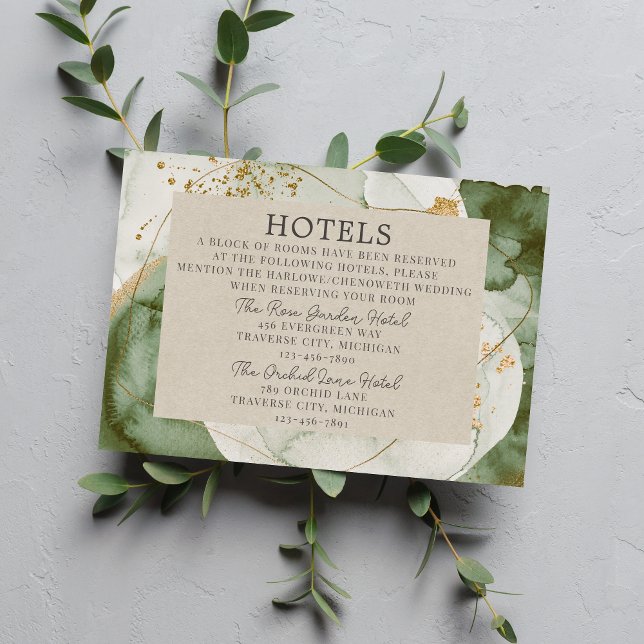 Abstract Watercolor Sage Green Gold Wedding Tilläggskort (Skapare uppladdad)