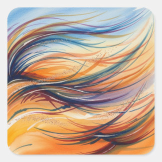 Abstract Watercolor Waves & Wind Fyrkantigt Klistermärke