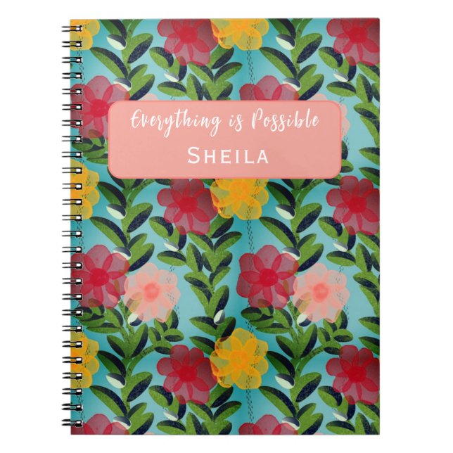 Abstract Watercolour Florals Notebook Blue Anteckningsbok (Framsidan)