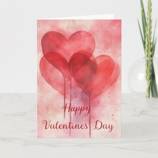 Abstract Watercolour Valentines Day Greeting Card Helgkort (Framsida)