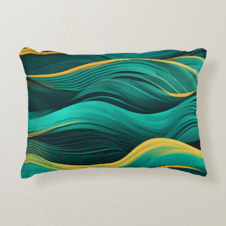 Abstract Waves In A Bend Of Teal & Yellow Prydnadskudde