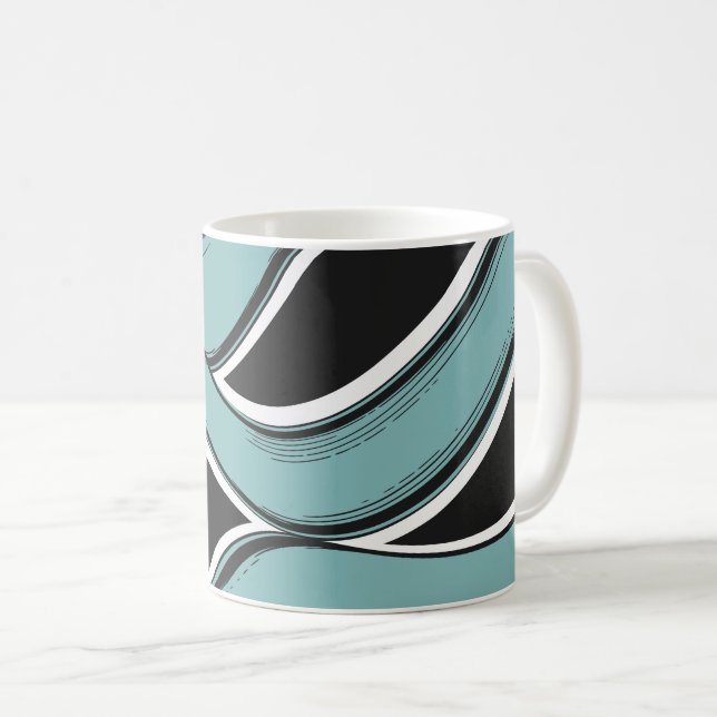 Abstract Wavy Teal and Black Flow Design Kaffemugg (Framsida höger)
