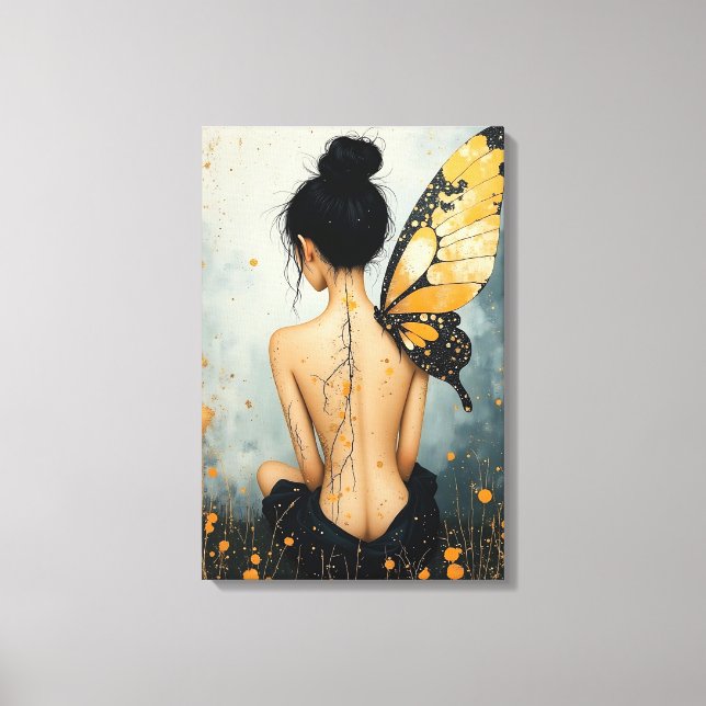 Abstract Whimsical Woman and Butterfly Canvastryck (Framsida)