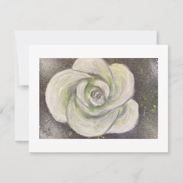 Abstract White Rose on black background card Inbjudningar (Framsida)