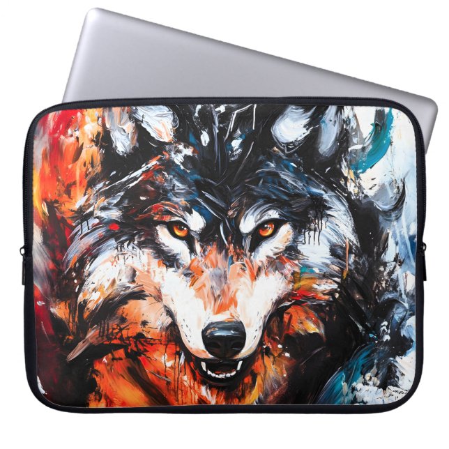 Abstract Wild Spirit Wolf Laptop Fodral (Framsidan)