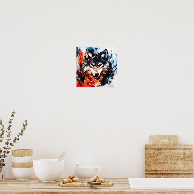 Abstract Wild Spirit Wolf Poster (Kök)