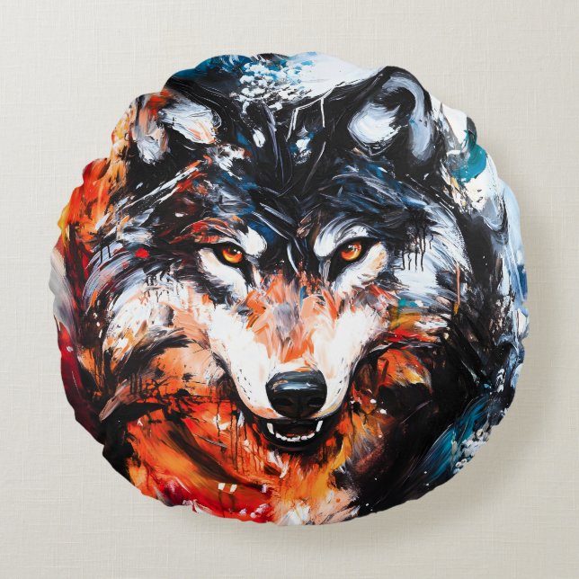 Abstract Wild Spirit Wolf Rund Kudde (Framsidan)