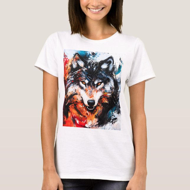 Abstract Wild Spirit Wolf T Shirt (Framsida)