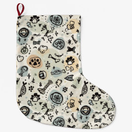 Abstract Winter Doodle Pet Stocking with Paw Print Stor Julstrumpa