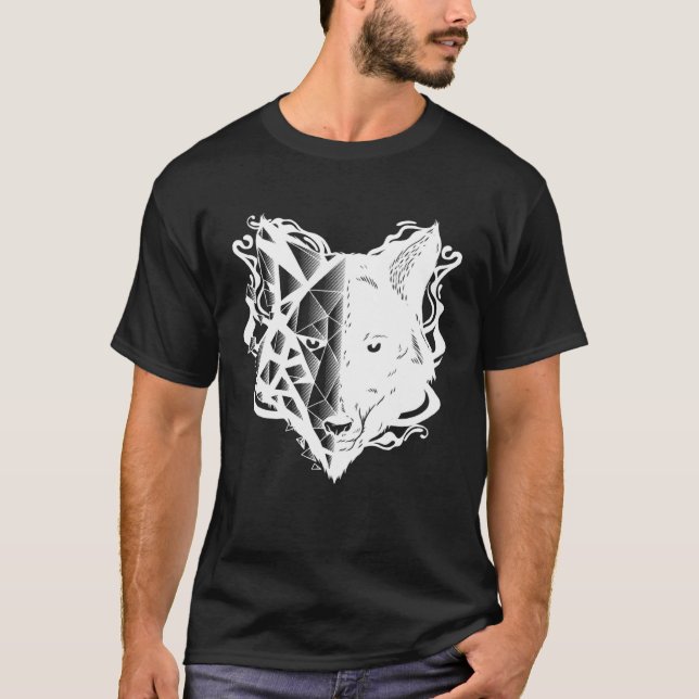 Abstract Wolf Head Geometric T Shirt (Framsida)