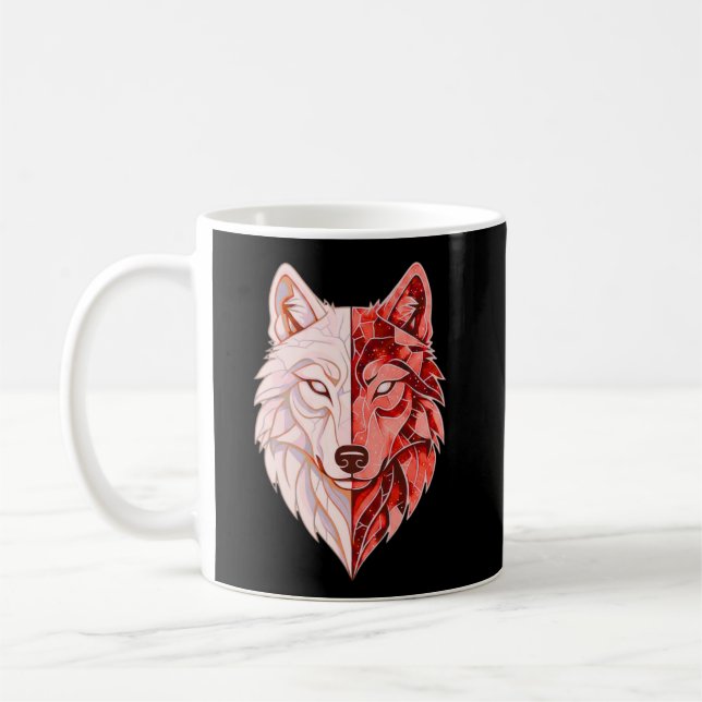 Abstract Wolf Identity – Dual Self Symbolic Art Kaffemugg (Vänster)