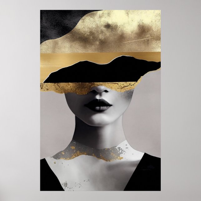 Abstract Woman Gold Black Surrealist Art Elegant Poster (Framsidan)