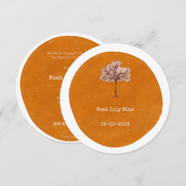 Abstract Yellow Circle Shape Pink Tree Card Inbjudningar (Fram/baksida)