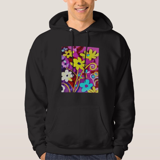Abstract Yellow Flowers On Viva Magenta Hoodie (Framsida)