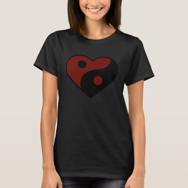 ABSTRACT YIN YANG BLACK AND DARK RED PEACE SYMBOL T SHIRT (Framsida)