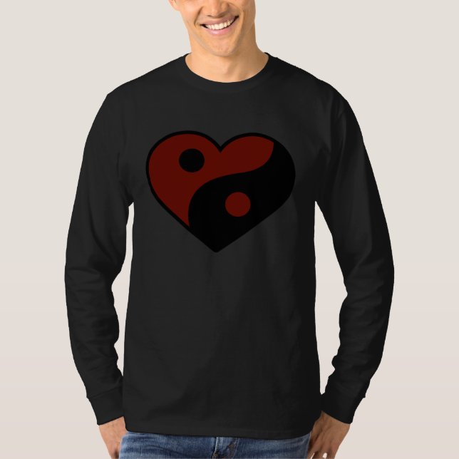 ABSTRACT YIN YANG BLACK AND DARK RED PEACE SYMBOL T SHIRT (Framsida)