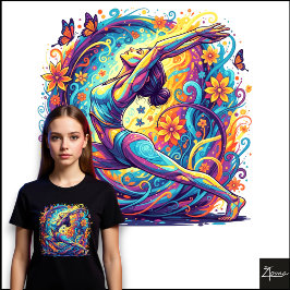 Abstract Yoga Neon Floral Swirl Warrior Pose T Shirt