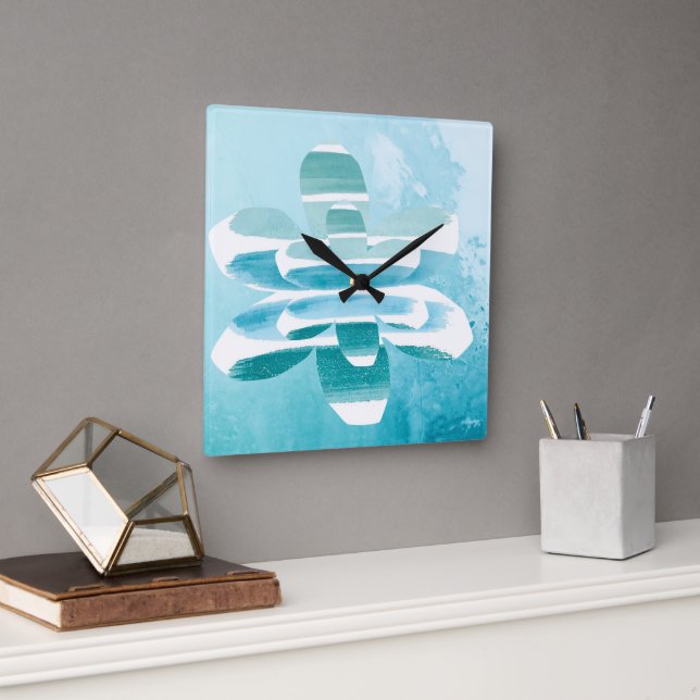 Abstract Zen Wall Clock – Blue Minimal Modern Home Fyrkantig Klocka (Kontor)