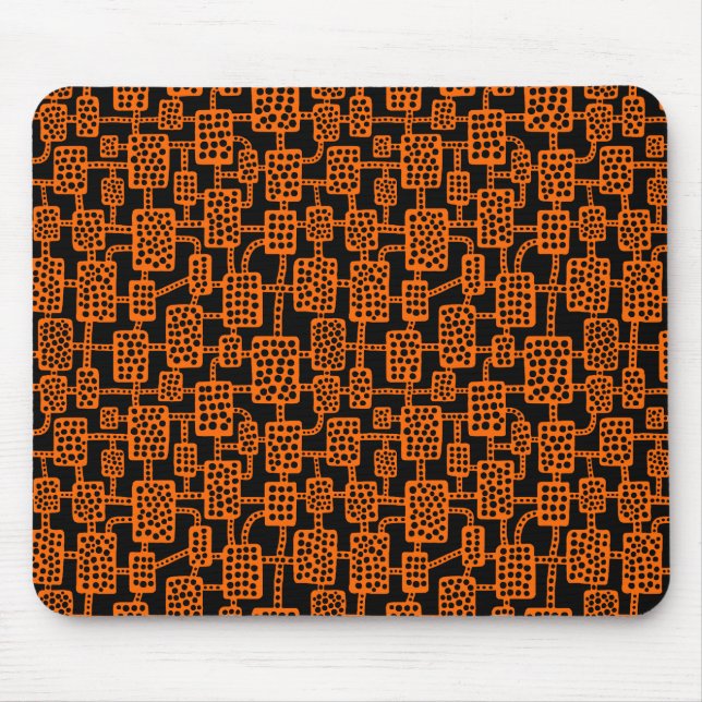 Abstrakt 041113 - Orange på svart Musmatta (Framsidan)