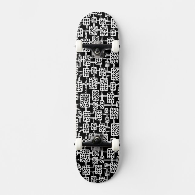Abstrakt 041113 - Svartvit Skateboard Bräda 19,5 Cm (Framsida)