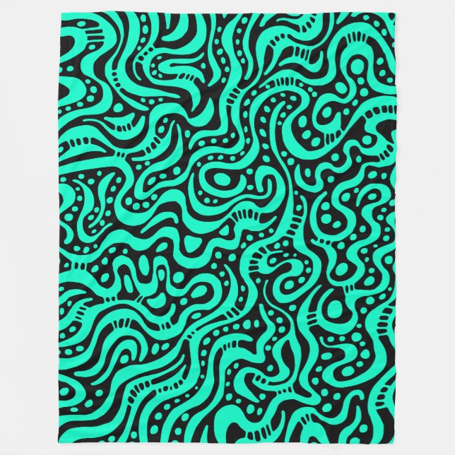 Abstrakt 041211 - Turkos på svart Fleecefilt (Framsidan)