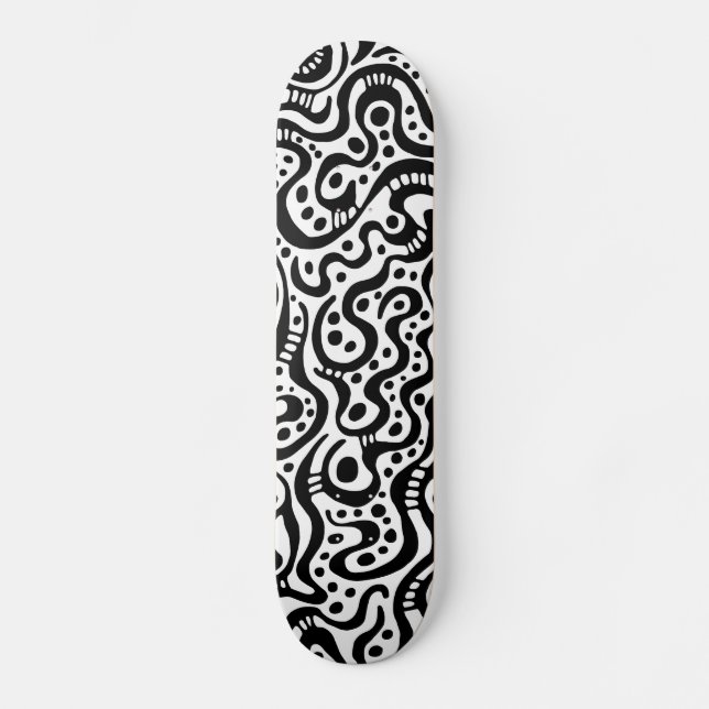 Abstrakt 041211v3 - Svart på trä Skateboard Bräda 20 Cm (Framsida)