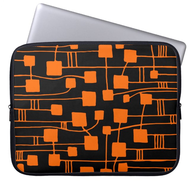 Abstrakt 111211 - Orange på svart Laptop Sleeve (Framsidan)