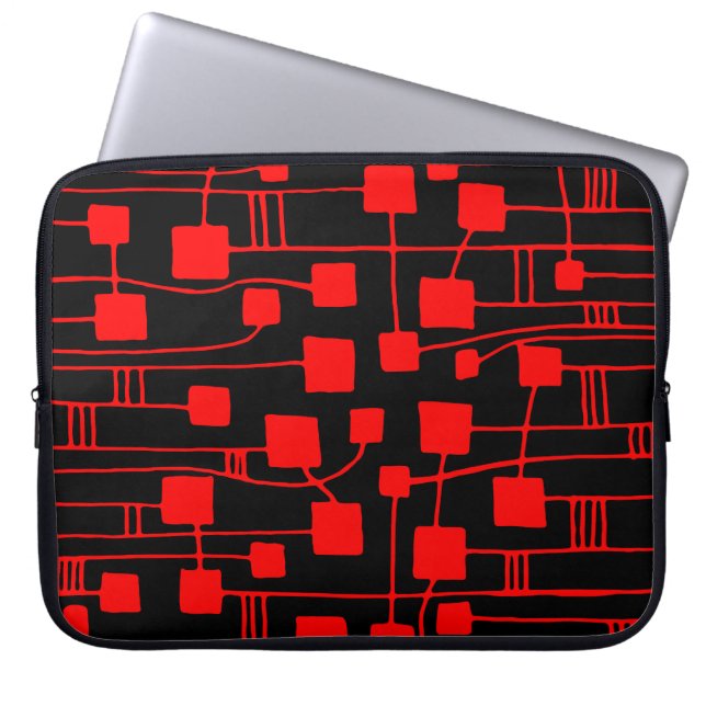 Abstrakt 111211 - Röd på svart Laptop Sleeve (Framsidan)