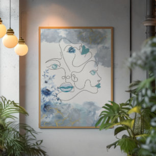 Abstrakt 1 rad 3 ansikte med Ice ögon Canvastryck