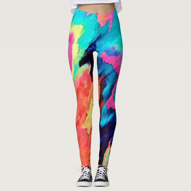 Abstrakt 2-färgad konsttryck Leggings (Framsida)