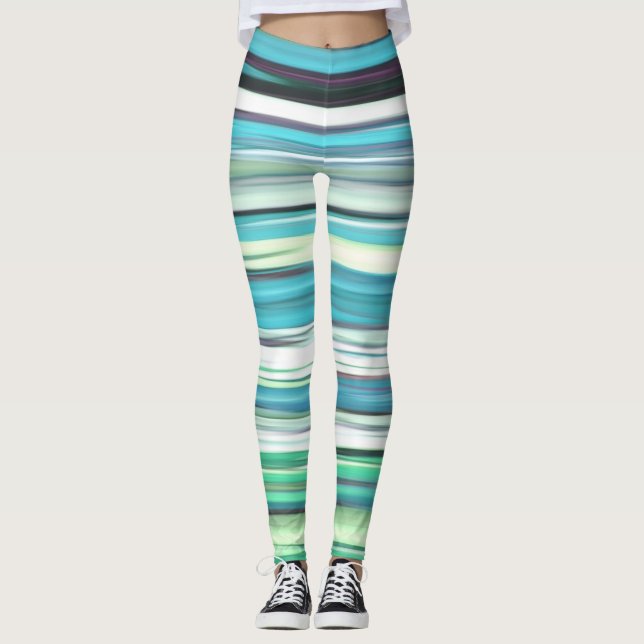Abstrakt #2: Oskärpa för vattenblå grönt Leggings (Framsida)