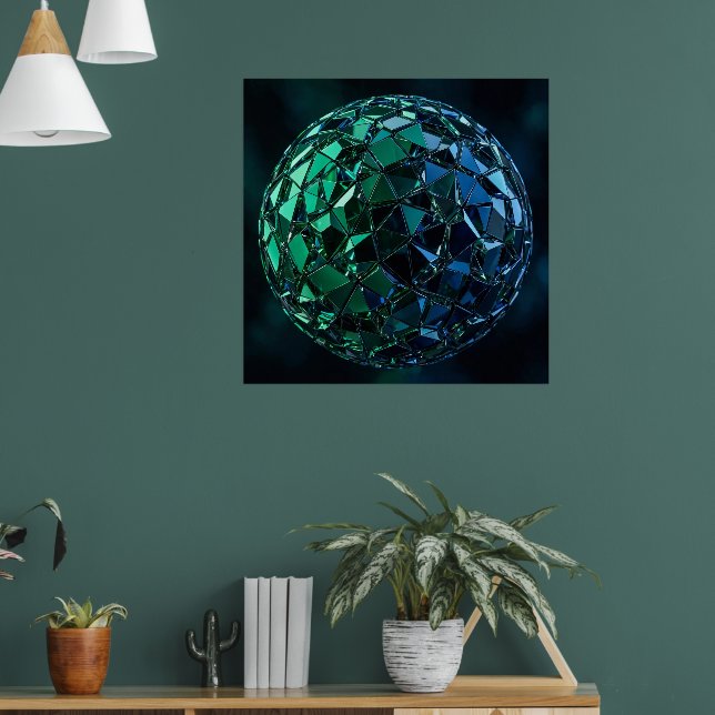 Abstrakt 3D-facetterad mosaiksfär  Poster (Vardagsrum 1)