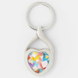 Abstrakt 3D geometrisk låg polyfärgrik mönster Twisted Heart Silverfärgad Nyckelring