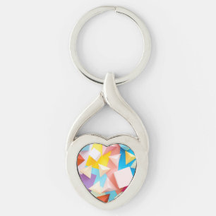 Abstrakt 3D geometrisk låg polyfärgrik mönster Twisted Heart Silverfärgad Nyckelring