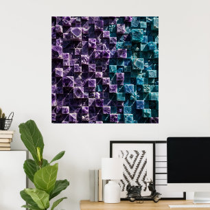 Abstrakt 3D-mineral kristallkub mosaikvägg Poster