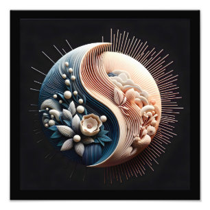 Abstrakt 3D Shape Yin Yang Flowers Pastel Färg Fototryck