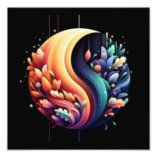 Abstrakt 3D Shape Yin Yang Flowers Vibrant Färg Fototryck