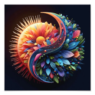 Abstrakt 3D Shape Yin Yang Flowers Vibrant Färg Fototryck