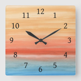 Abstrakt 44 Orange blå Fyrkantig Klocka