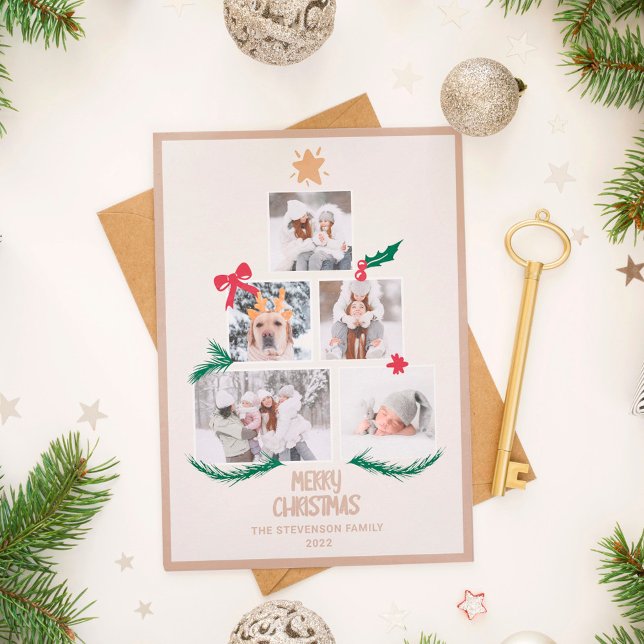 Abstrakt 5 foton god jul träd julkort (Skapare uppladdad)