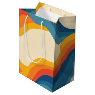 Abstrakt 70s Retro Orange Blue Vågigt Rand Mönster