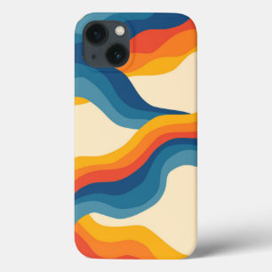 Abstrakt 70s Retro Orange Blue Vågigt Rand Mönster