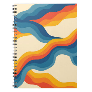 Abstrakt 70s Retro Orange Blue Vågigt Rand Mönster Anteckningsbok