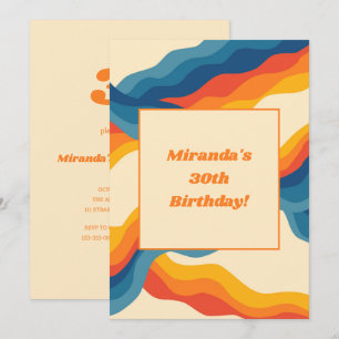 Abstrakt 70s Retro Orange Blue Vågigt Rand Mönster Inbjudningar
