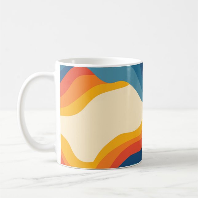 Abstrakt 70s Retro Orange Blue Vågigt Rand Mönster Kaffemugg (Vänster)